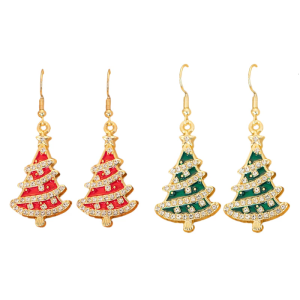 Festival Season Earrings Red/Green Color Scheme Ear Studs Alloy For Christmas Celebrations