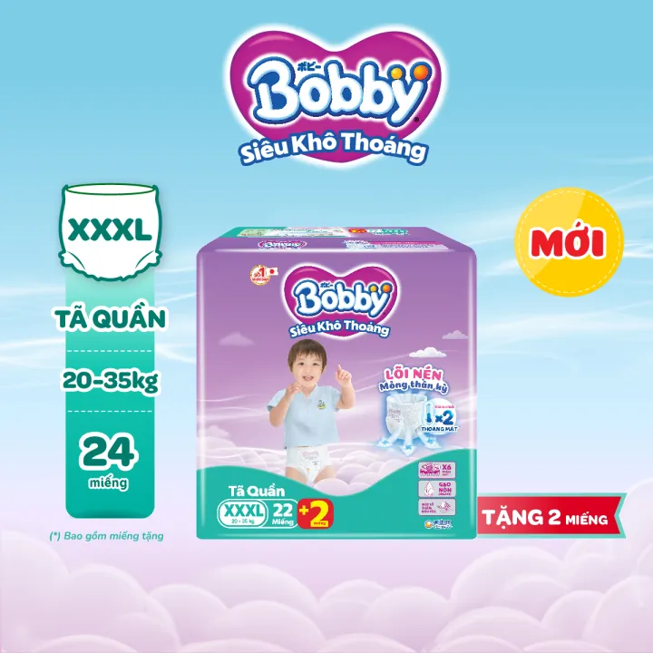Tã/bỉm quần Bobby 3mm Jumbo Siêu khô thoáng XXXL22