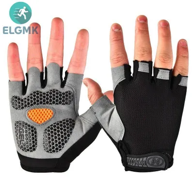 ELGMK ถุงมือปั่นจักรยานสำหรับผู้หญิงและผู้ชายถุงมือครึ่งนิ้วระบายอากาศได้ดีสำหรับฟิตเนสยิมฤดูร้อน