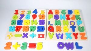 Kids Wooden Number & Alphabet Board Puzzle Early Educational Toys 3D Matching Board for Kids
