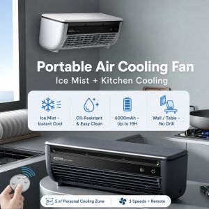 Cooling Fan Portable Air Cooler Fan Ice Mist Cooling Fan 6000mAh Rechargeable Mini Cooler Wall 3 Speeds Cooling Electric Fan Home Kitchen Bathroom