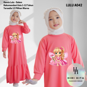 Hirihita Lulu A042 Baju Gamis Lulu Anak Perempuan Sablon Princess Peri Fairy 12 Warna 1-12 Tahun