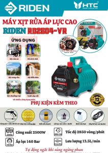 MÁY XỊT RỬA CAO ÁP 100% dây đồng công suất 2500W áp lực 140bar lưu lượng nước 13.5L/p HIỆU RIDEN RD2504-VR