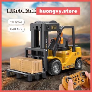 Xe nâng hạ điều khiển 11 kênh có phun khói còi đèn xe công trình cho bé trai