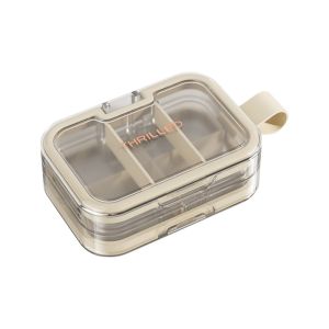 OOC Transparent Portable Pill Box Double-Layer 7 Compartment Sealed Pills Case Food Grade with Small Handle Weekly Pills Container Home