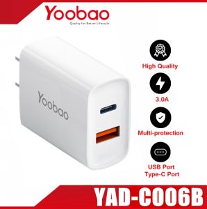 YOOBAO YAD-C006B PD 20W Super Fast Charging 2 in 1 Type-C and USB-A Port Adapter