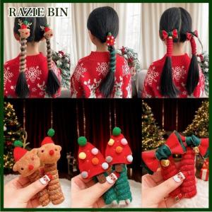 RAZIE BIN ที่มัดผมเกลียวสำหรับผู้หญิงสำหรับเทศกาลคริสต์มาส1 2ชิ้นยางมัดผมแบบเกล็ดหิมะสีสันสดใสถุงมือลูกกวาดสเน่ห์ ของขวัญวันหยุด