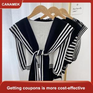 【CANAMEK】 Hàn Quốc Phong Cách Thời Trang Dệt Kim Khăn Choàng Áo Sơ Mi Vai Sọc Giả Cổ Áo Phong Cách Retro Khăn Phụ Kiện Nữ