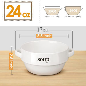 Porcelain French Onion Soup Bowl with Handle Soup Crock Ceramic Individual Ramekins Bowl for baking