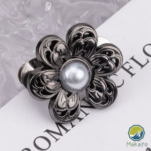 หมุดตะขอปรับเอวกางเกง รูปดอกไม้ ประดับมุกเทียม อุปกรณ์เสริมปรับเอวกางเกงโดยไม่ต้องเย็บเอวกางเกง Fashion Pins Makayo