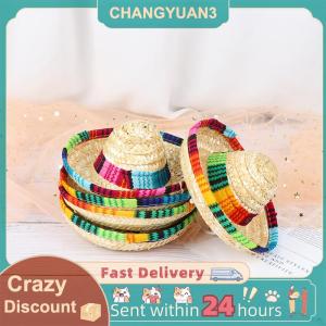 N2HAO หมวกฟางสำหรับสัตว์เลี้ยงขนาดเล็กหมวกกันแดดสำหรับแมวหมวกฟางสำหรับปาร์ตี้ริมชายหาดหมวกสุนัข