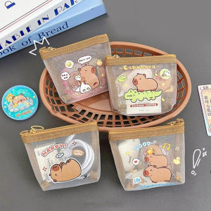 Cute Capybara Coin Storage Bag Cartoon Lovely Wallet Portable Zipper Purses Mesh Coin Waterproof Clear Storage Boxes Bags Gifts
