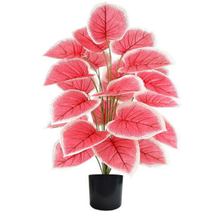 Artificial Pink Leaf Plant Simulated Tropical Fake Bonsai For Home Office Bedroom Wedding Decor