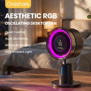 Orashare DF21 6000mAh Rechargeable Desk Fan RGB Light 100 Speed Auto Oscillating Quiet Desktop Fan