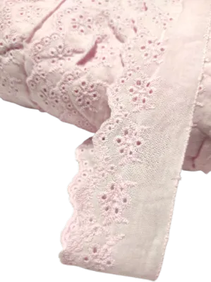 43MM Embroidery Cotton Lace Border Lace Trim Sewing Fabric DIY Pink Baju Kurung Kebaya Kain Renda Kahwin Borong [1 Yard]