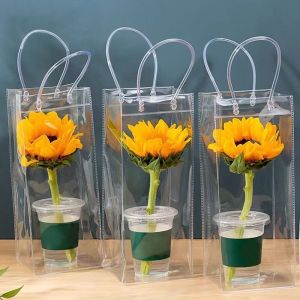 20/10pcs Clear Transparent PVC Gift Bags / Christmas Gifts Tote Bag / Thickened Milk Tea Flowers Packaging Bag / DIY Plastic Gifts Handbag