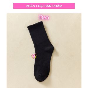 Tất vớ nữ dài ngang bắp chân màu trơn có đai đàn hồi mang giày thể thao 100% cotton co dãn tốt (MS 13014) Anna Shop