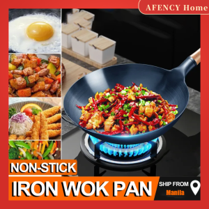 40cm Carbon Steel Pan Cast Iron Wok non stick frying Pan Iron Pot household cooking wok suitable for Gas Stove
