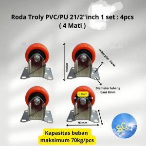 Roda Troly Troli PVC Caster orange 21/2 inch 1 set : 4pcs ( 4 Mati )