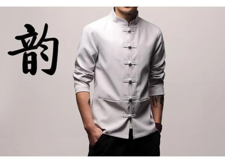 Mens Traditional Chinese Clothing Spring Autumn Solid Tang Suit