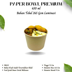 (25 Pcs) Paper Bowl Kraft Coklat / Rice Bowl 650ml Laminasi Food Grade / Mangkok Kertas / PBL22)