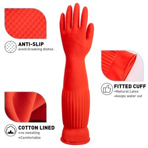 55cm Rubber Long Cleaning Gloves Reuseable Waterproof Dishwashing Gloves with Soft Fleece Lining