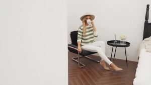 Dokotoo ผู้หญิง เสื้อสเวตเตอร์คอวีน่ารัก 2026 ท็อปถักลายทางบล็อกสีฤดูใบไม้ร่วงฤดูหนาว