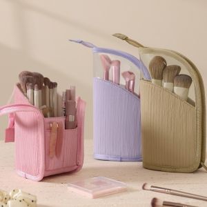GGR Portable Vertical Cosmetic Bag Large Capacity Waterproof Travel Storage Pouch Space Saving Visible Makeup Brush Case Travel