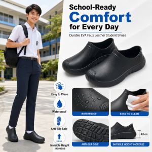 Easyfit School Shoes for Men Black 4cm Height Booster EVA Sandals for Daily Uniform Work Shoes 39-44