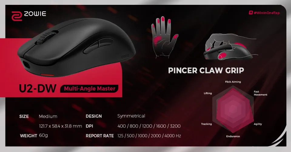 BenQ ZOWIE U2-DW 4K Wireless Mouse for Esports | Enhanced Receiver