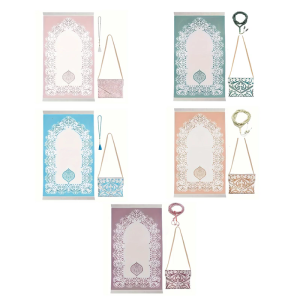Muslims Prayer Rug Set with Prayer Beads and Bag Elegant Ramadans Prayer Mat with Islamic Prints Holiday Parties Gift