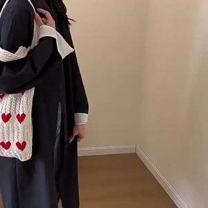 SUNDARA Tas Rajut Baru untuk Wanita 2025 Musim Panas Baru Tas Tangan Rajut Benang Buatan Tangan Tas Anyaman Bahu Hati