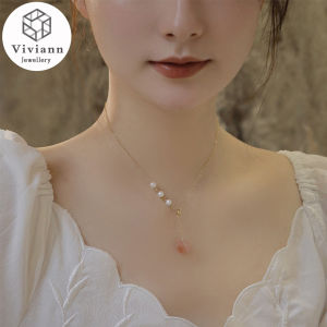 Viviann Original Design Red Pearl Necklace Sweater Chain Premium Clavicle Chain Pearl Beads Choker Clavicle Chain Necklace For Women Wedding Jewelry Collar Pendant Girl Gift