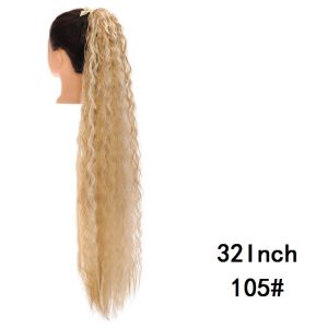 32Inch Long Corn Wavy Ponytail Synthetic Natural Drawstring Ribbon Fake Hair Black Clip In Extensions Women Hairpieces