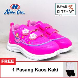 FIURI - NEW ERA - BAILEE V 29-32 HITAM PINK - SEPATU SNEAKERS KANVAS SOL KARET ANAK KECIL PEREMPUAN  - SEPATU PELANGI KETS LUCU FASHION TRENDY - SEPATU SEKOLAH PAUD TK KRETEKAN CEWEK MURAH PROMO DISKON BONUS KAOS KAKI