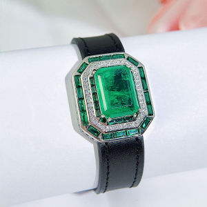 SEQUITO Romanstyle Women Jewelry Pave Setting Green AAA Cubic Zircon Silver Plated Temperament Leather Belt Bracelet for Goddess Evening Party Accessories B225