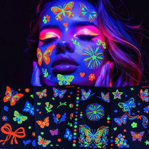 10Pcs Luminous Butterfly Tattoo Stickers Music Festival Flowers Bow Glowing Tattoos Sticker Concert Fluorescent Body Sticker h260819