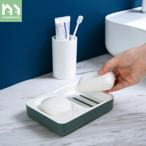 Homenhome Soap box with partition large laundry soap storage box dormitory creative double-layer soap holder with drain tray bathroom easy-cleaning countertop decoration household products