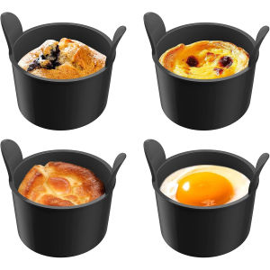 4Pcs Air Fryer Egg Poacher Cups Silicone Cake Muffins Cupcakes Moulds Baking Custard Tart Pie Desserts Egg Poaching Maker