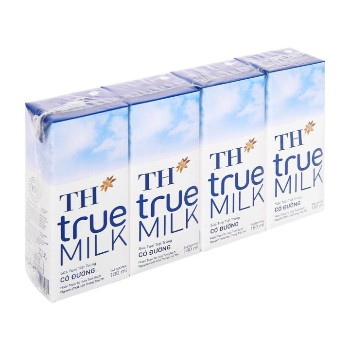 [ Vietnamese ] 4 Packs TH True Milk UHT Fresh Milk Sweetened ( 180 ml ...