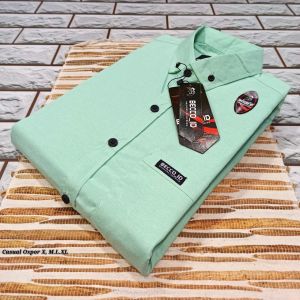 LANCAR store Kemeja Pria Lengan Pendek Polos Warna Sage Green Distro Cowok Casual GRATIS ONGKIR