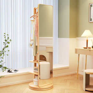 Mirror Full Length Full Body Mirror Stand Living Room Bedroom Standing Mirror Storage Rotatable Mobile Solid Wood with Clothes Rack Integrated Floor Mirror With Rack 落地镜