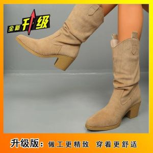 [Free Shipping] Brown Pointed-Toe Ankle Boots 2026 Autumn/Winter New Collection High-Heeled Boots Retro Platform Boots V-Cut WomenS Shoes