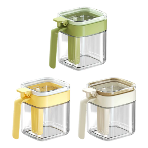 Stackable Glass Container With Integrated Spoon Holder Leakproof Organizer For Seasonings And Baking Supplies