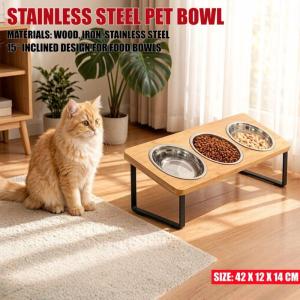 Elevated Cat Dog Bowl 15° Tilted Raised Pet Feeder Stainless Steel Bowl Neck Protection Pets