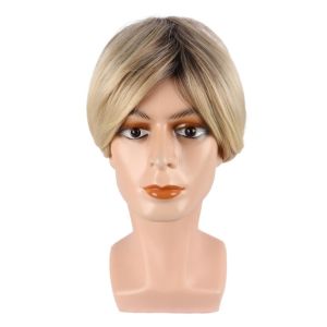 PTK52 Realistic Fashion Mens Wigs Cosplay Toupee Layered Synthetic Wig Fake Hair Handsome Short Straight  Hair Costume Party
