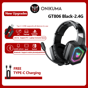 ONIKUMA GT808 Tri-Mode Gaming Headset Onikuma GT808 RGB Lighting 2.4G Wireless Gaming Headphones E-Sports Headset Bluetooth 5.3 for PC/Computer/Mobile phone