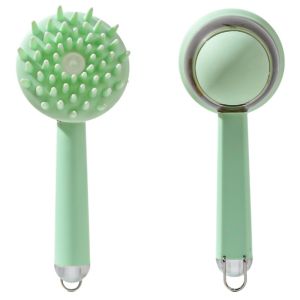 Silicone Pet Grooming Brush Shampoo Dispenser Deshedding Massage Soft Bristles Easy Grip Dog Cat Bath Cleaning