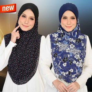 Tudung Sarung Seroja 2Layer Awning Scuba Chiffon Printed