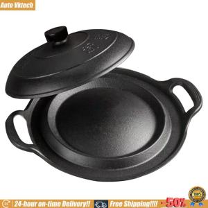 [Auto Vktech] 11 Inch Iron Skillet with Dual Assist Handles Frying Pan Chefs Pan for Frying Baking Grilling Indoor Outdoor Cooking
